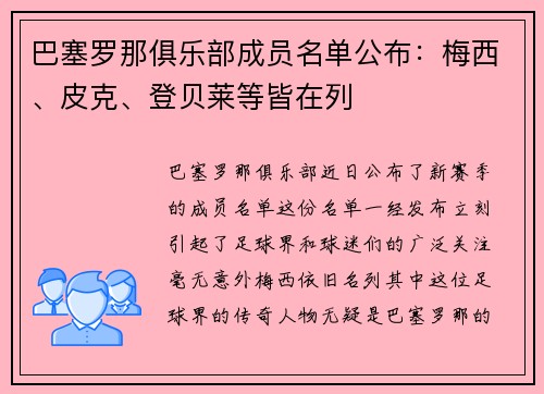 巴塞罗那俱乐部成员名单公布：梅西、皮克、登贝莱等皆在列